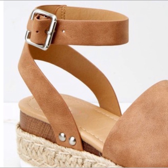 AMS Espadrille Wedge Flatform Sandals Tan Size 10 - Picture 3 of 8